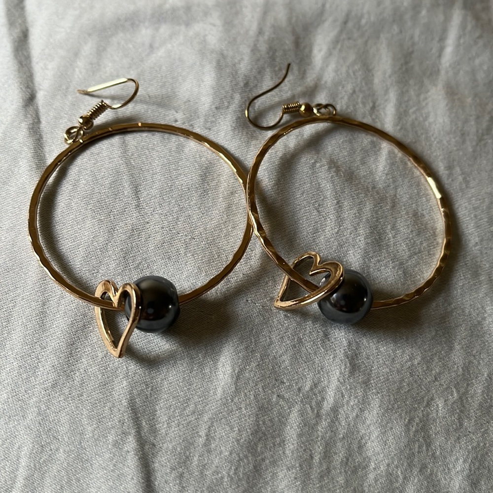 Gold Plated Hoops With Pearl And Charm
